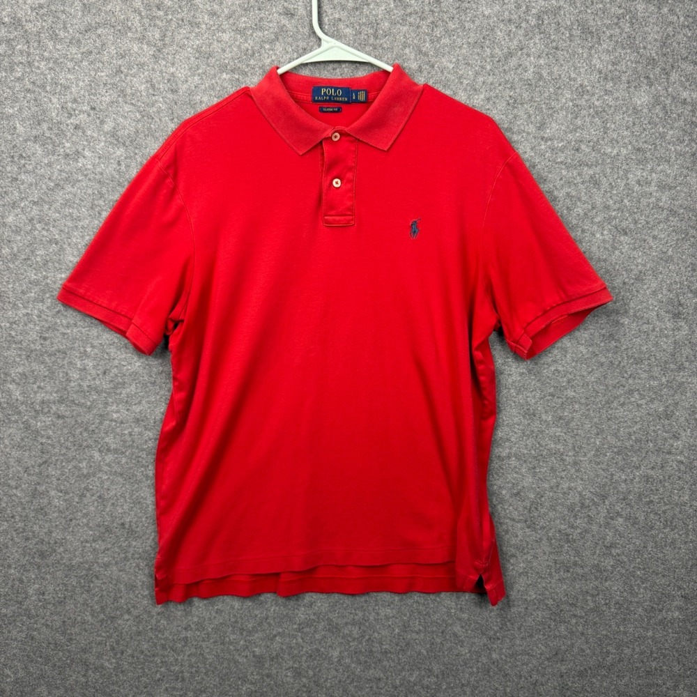 Polo Ralph Lauren Mens Classic Fit Red Short Sleeve Cotton Polo Shirt Size Large